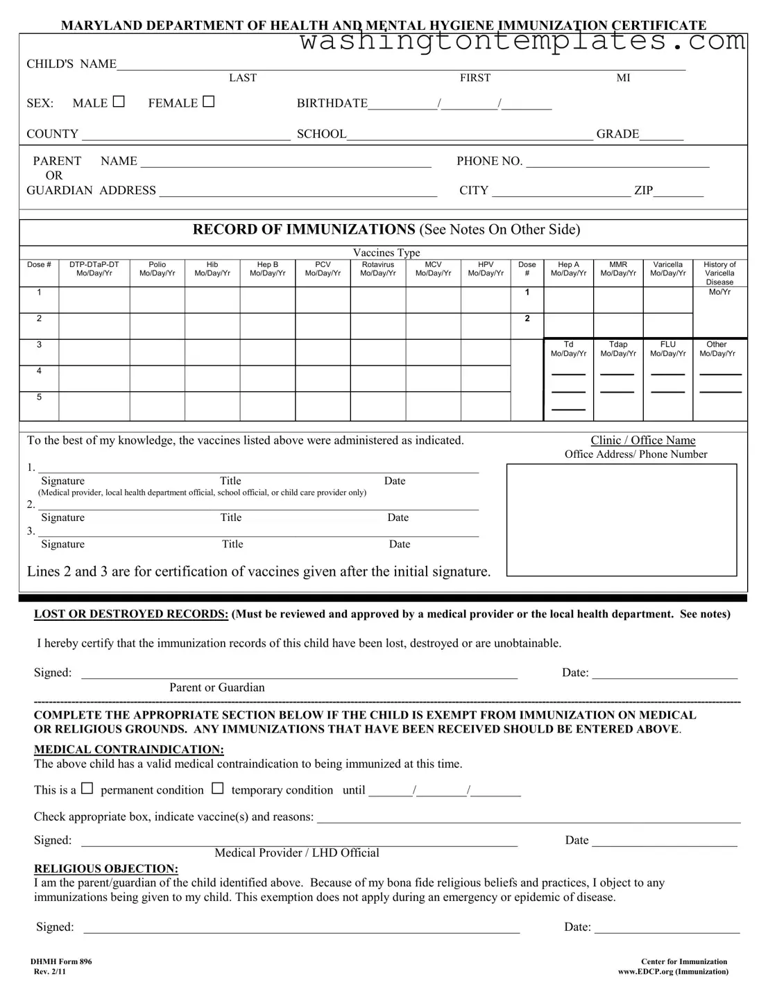 Get Immunization Washington State Template in PDF