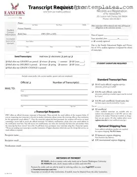 Get Eastern Washington University Transcript Template in PDF