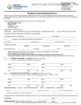 Get Mount Washington College Transcript Template in PDF