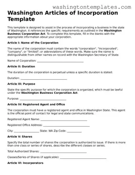 Legal Washington Articles of Incorporation Form