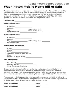 Legal Washington Mobile Home Bill of Sale Form