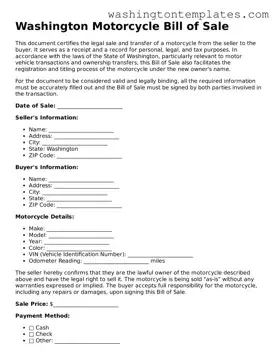 Legal Washington Motorcycle Bill of Sale Form