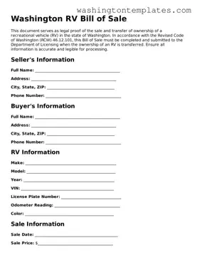 Legal Washington RV Bill of Sale Form
