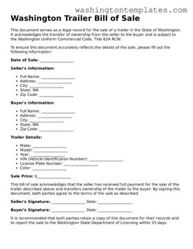 Legal Washington Trailer Bill of Sale Form