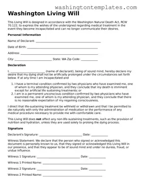 Legal Washington Living Will Form