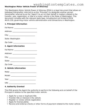 Legal Washington Motor Vehicle Power of Attorney Form