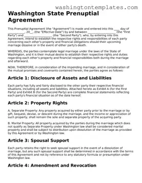 Legal Washington Prenuptial Agreement Form