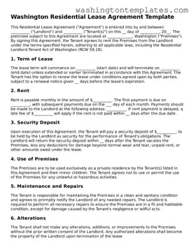 Legal Washington Residential Lease Agreement Form