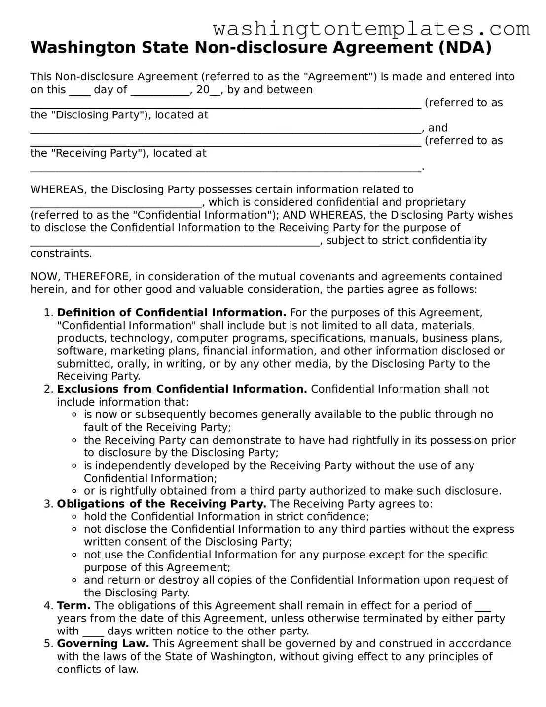 Legal Washington Non-disclosure Agreement Form