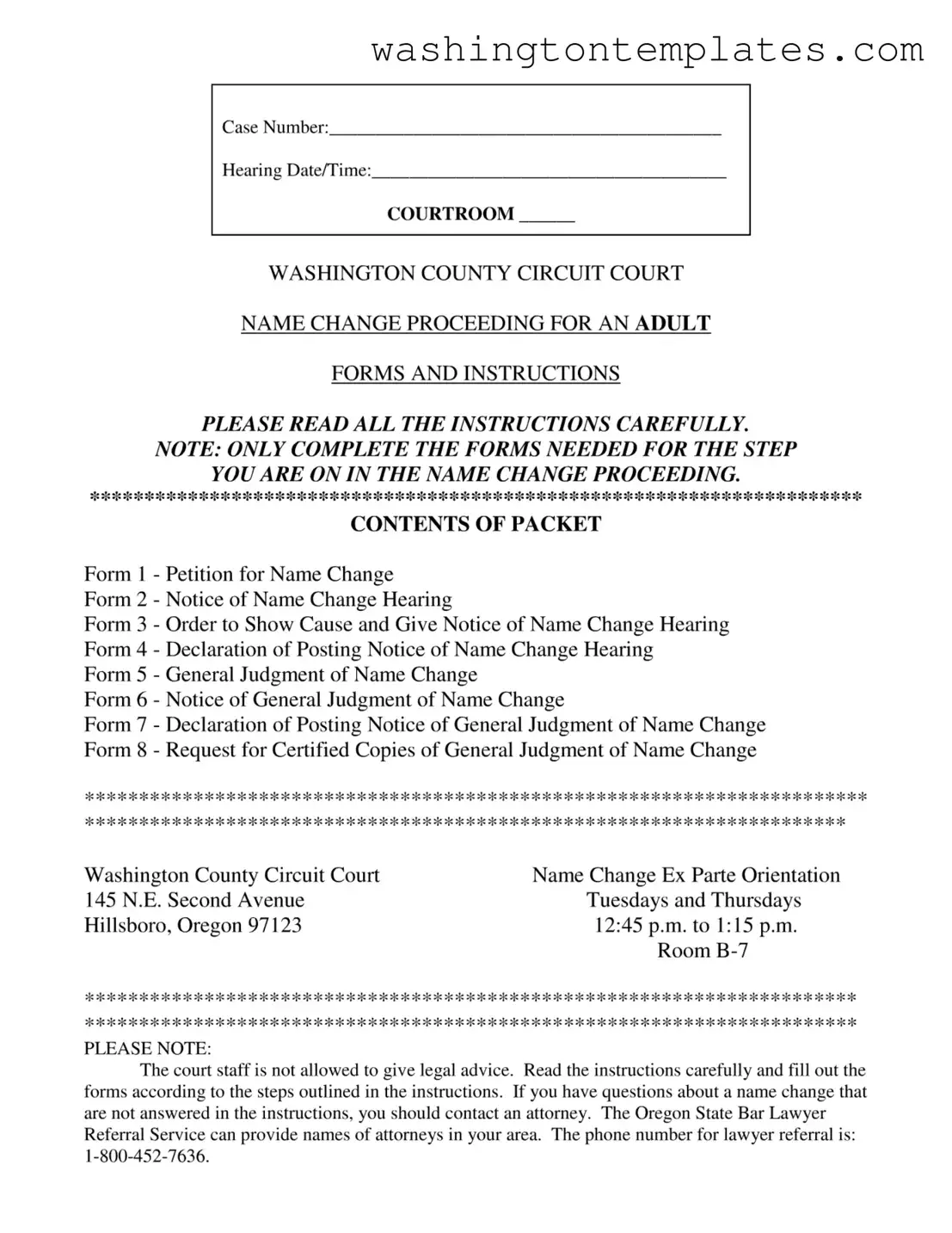Get Washington County Name Change Template in PDF