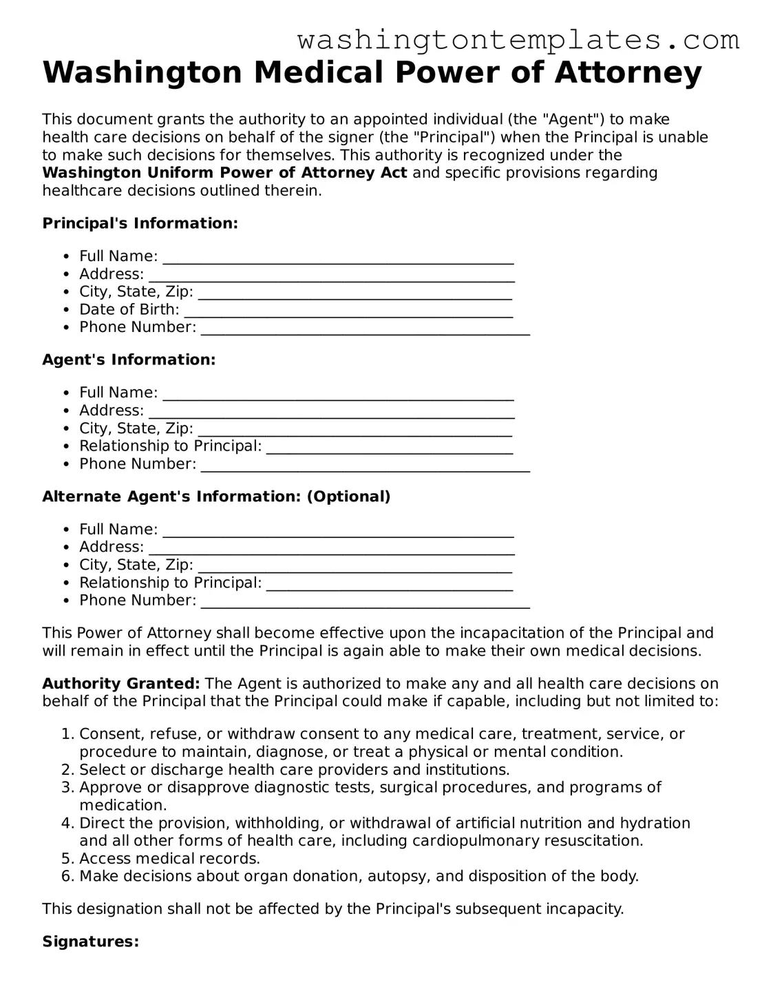Legal Washington Medical Power of Attorney Form