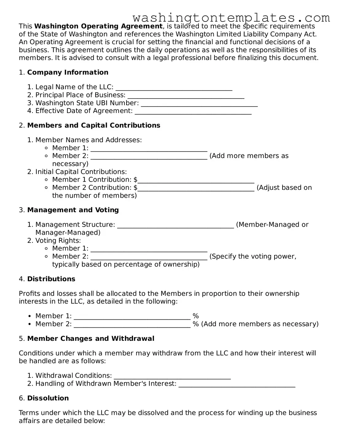 Legal Washington Operating Agreement Form
