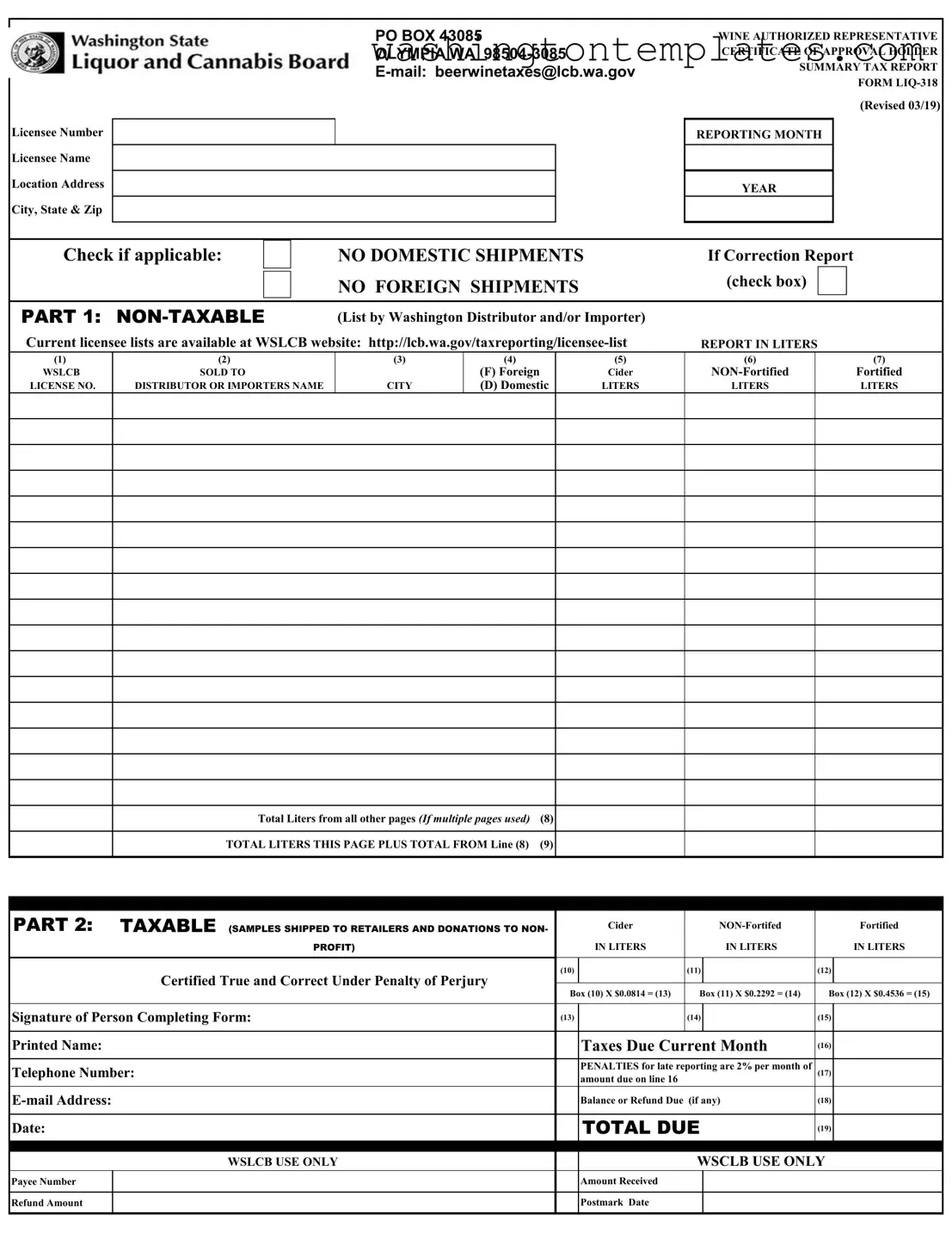 Get Washington Liq 318 Template in PDF
