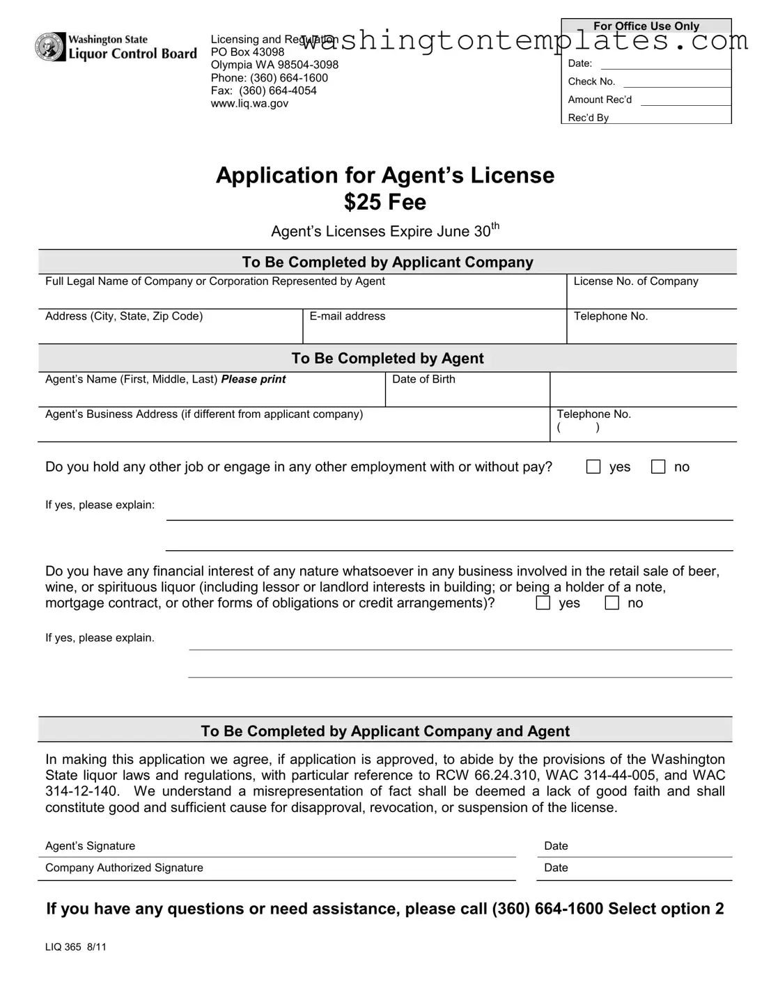 Get Washington Liq 365 Template in PDF