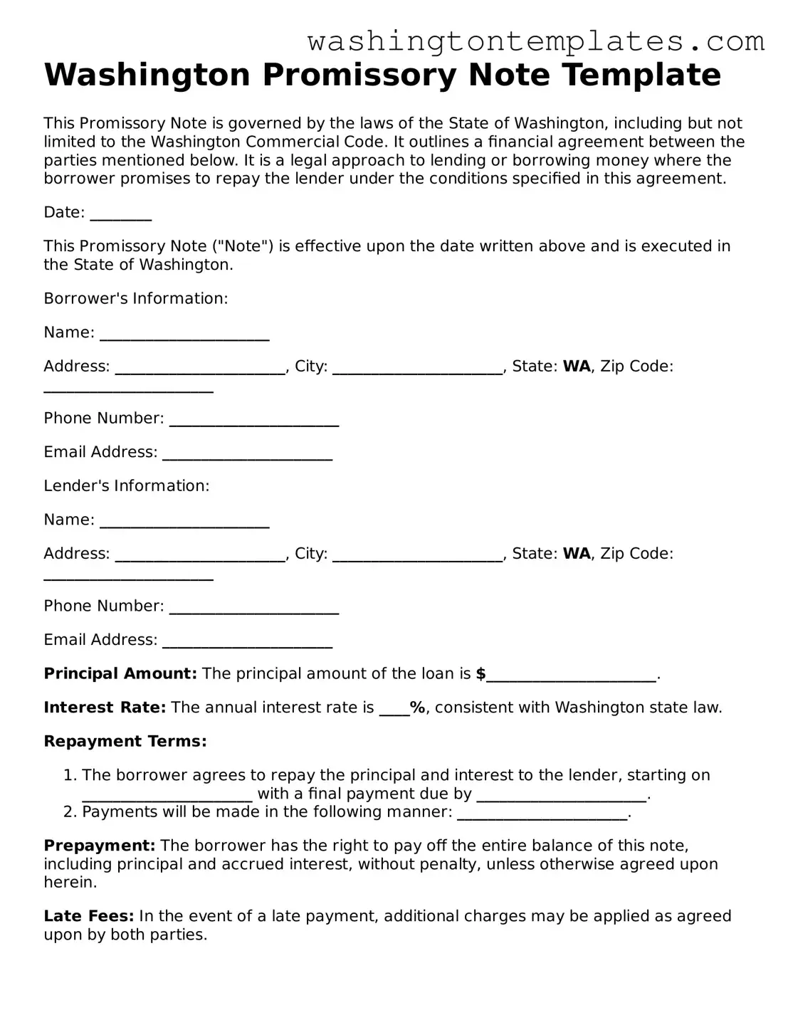 Legal Washington Promissory Note Form