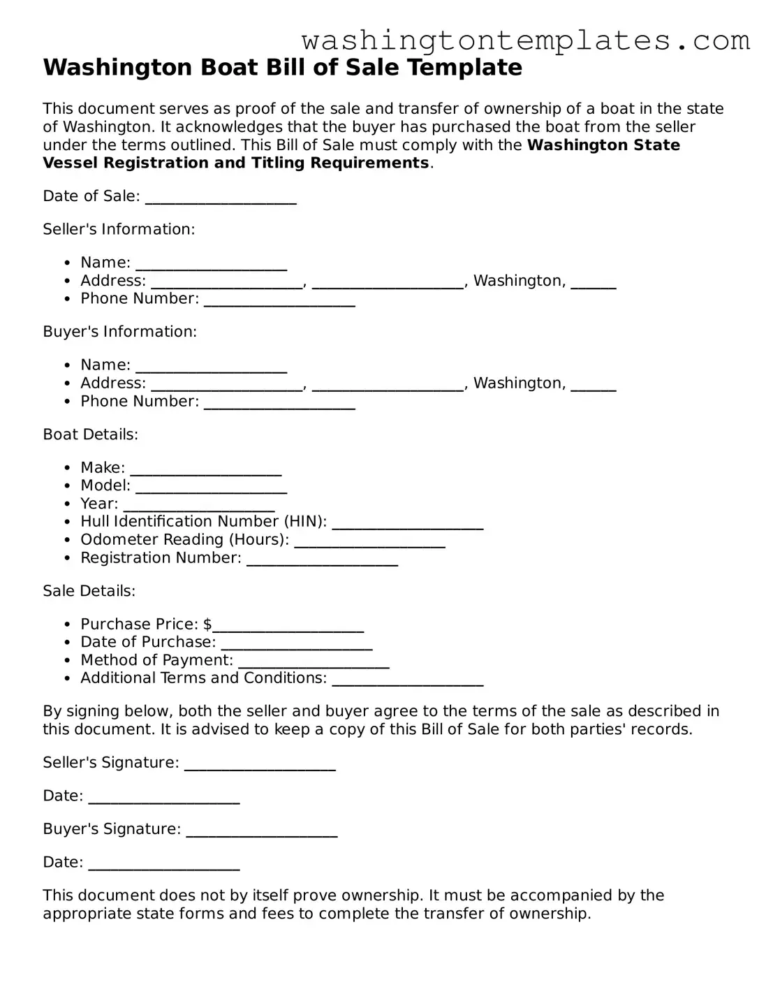 Legal Washington Boat Bill of Sale Form