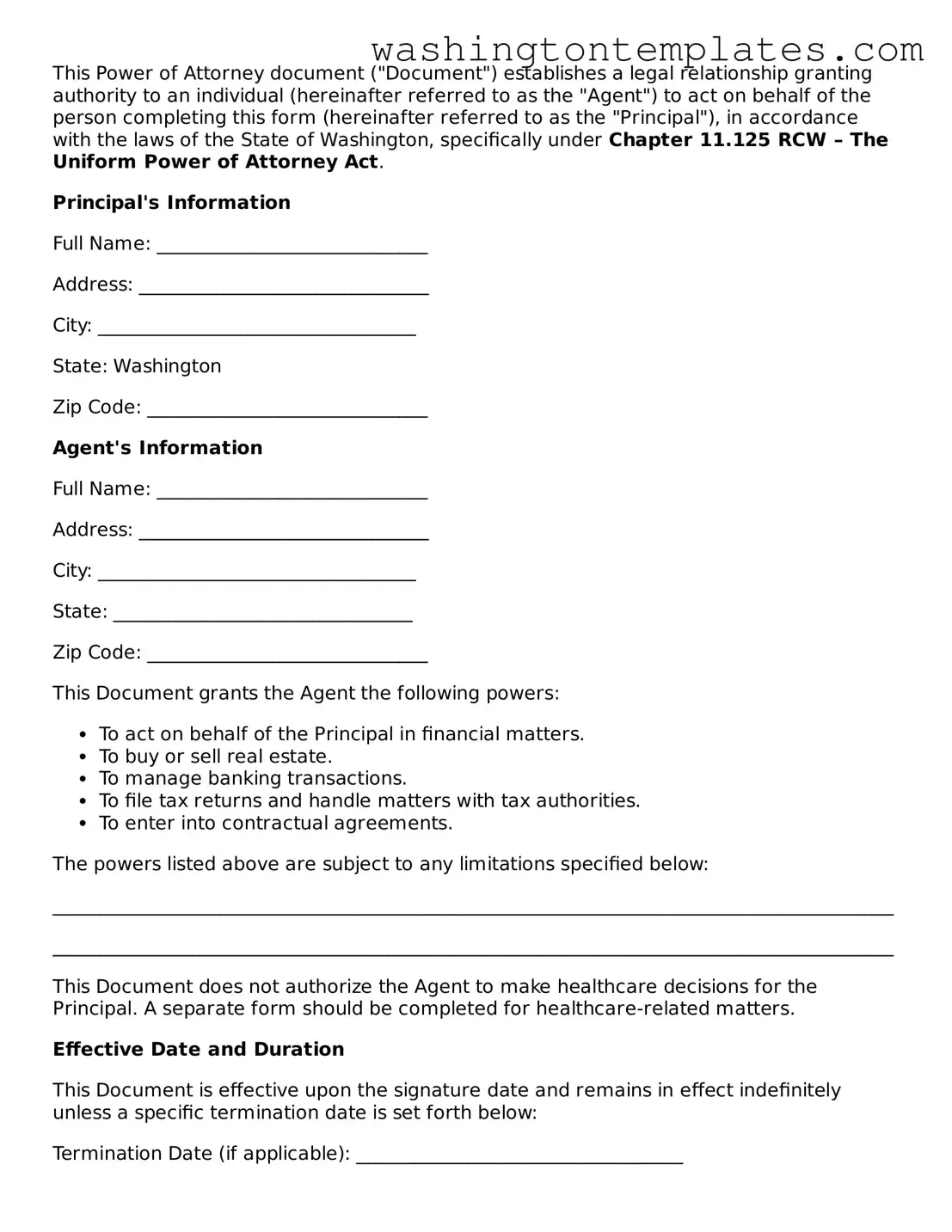 Legal Washington Power of Attorney Form
