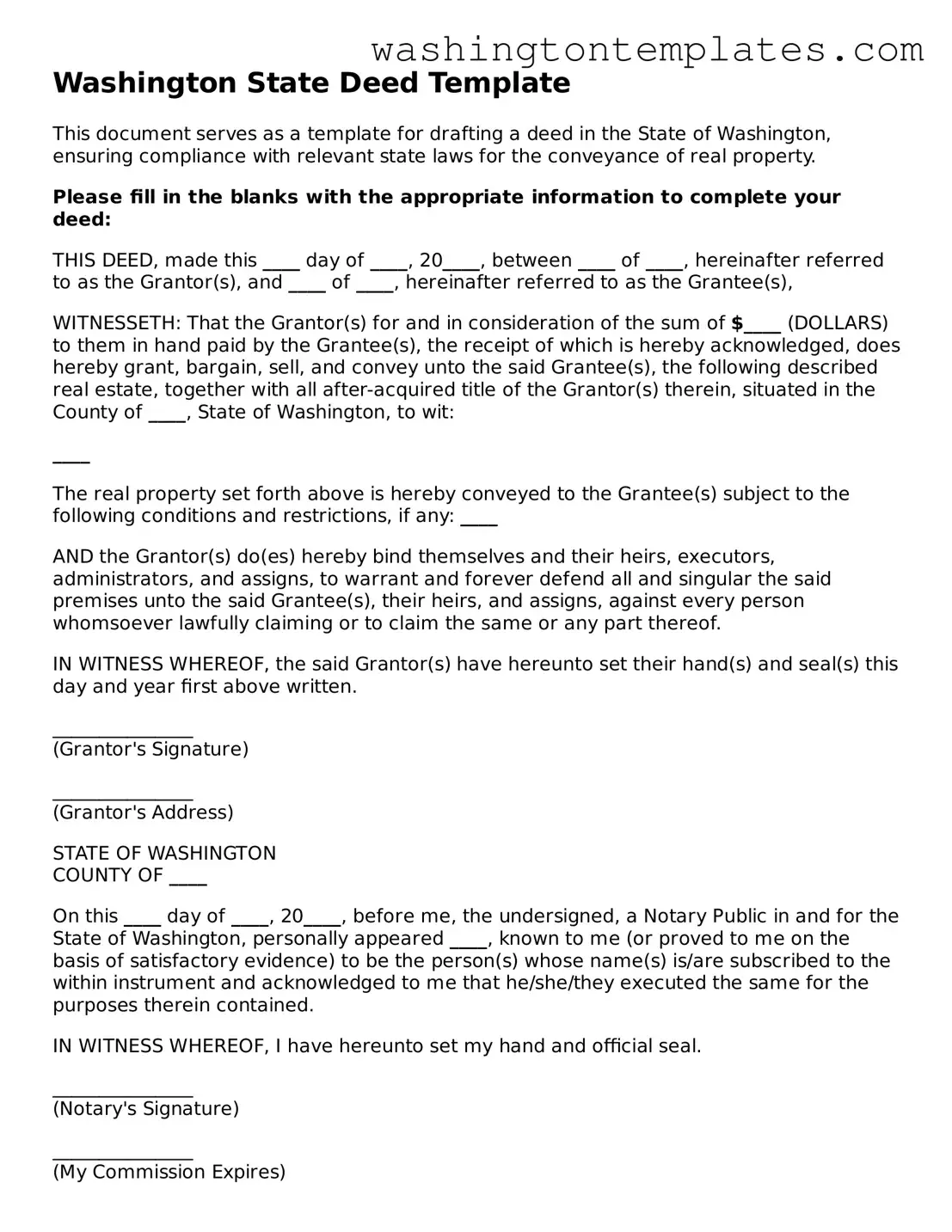 Legal Washington Deed Form